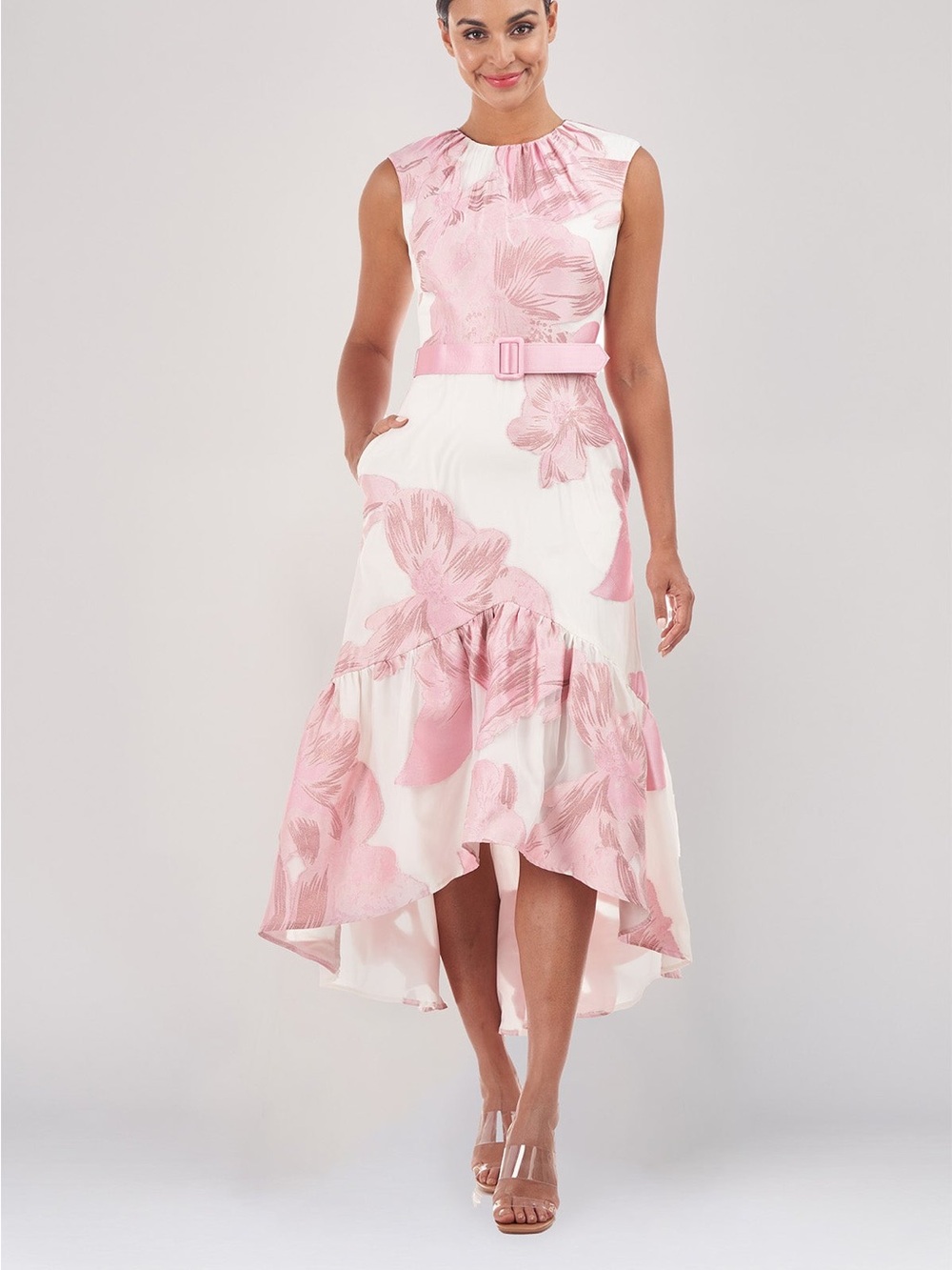 Sleeveless Pink Floral High-Low Dress